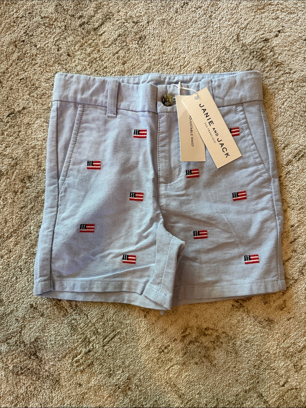Janie and Jack Light Blue Flag Embroidered Shorts